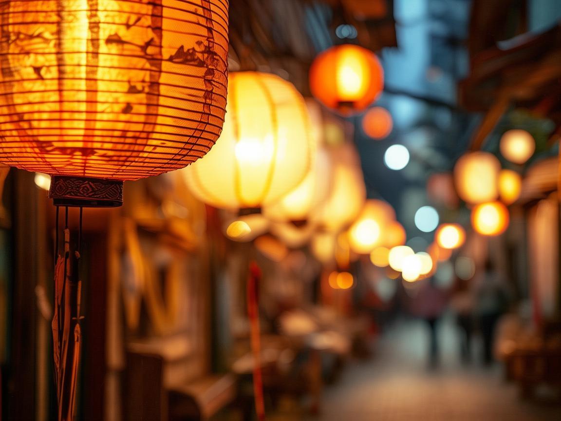 夜市街灯笼下的微观世界